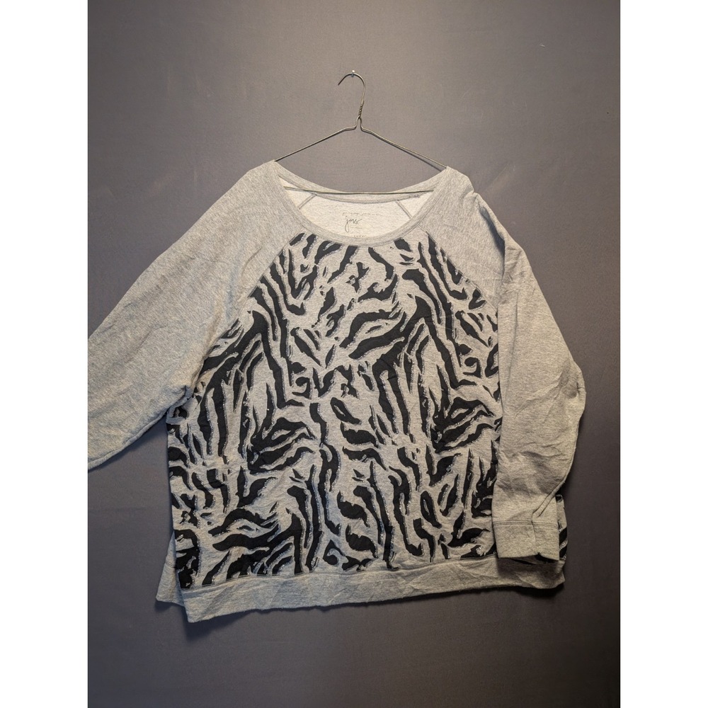 Just My Size Sweatshirt Womens 5X Gray Black Zebra Fleece Lined Raglan Sleeve
